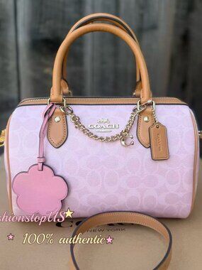NWT Authentic Coach Medium Powder Pink Signature Rowan Satchel CEA18